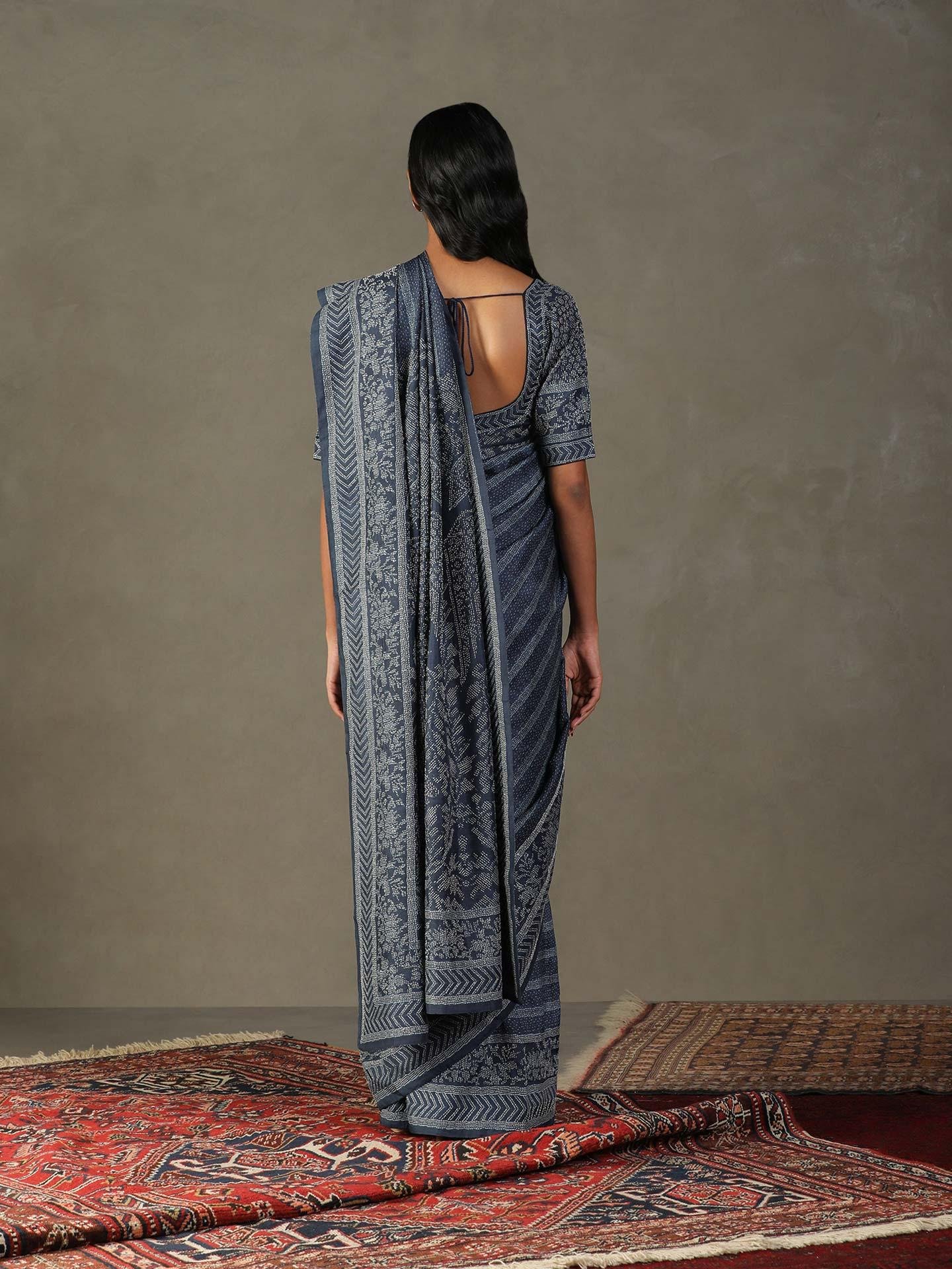 Blue Mirage Ayati Saree With Unstitched Blouse - Image 2